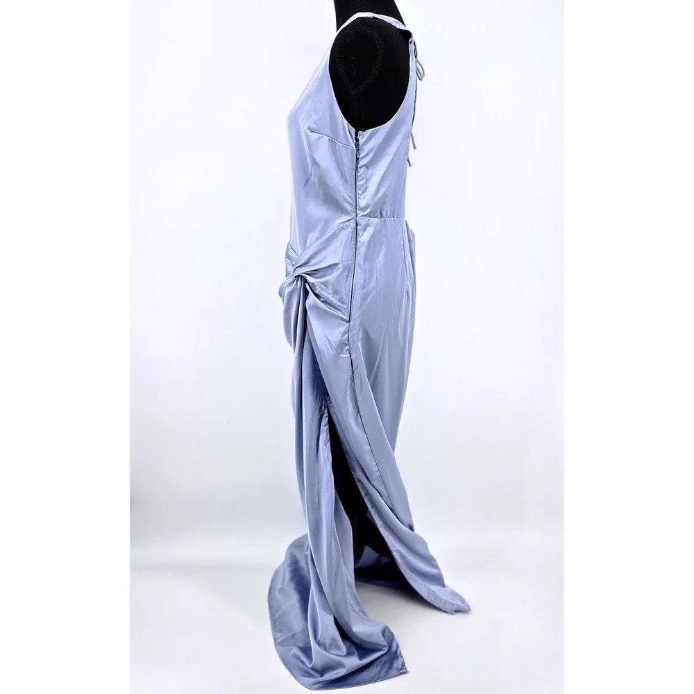 Abercrombie & Fitch Draped Twist Satin Maxi Dress Blue Backless Slit Homecoming